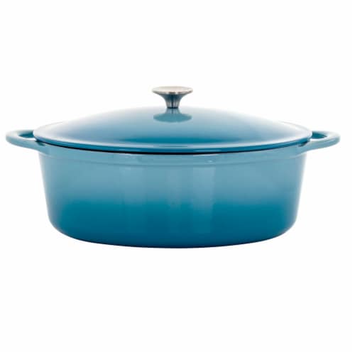 Megachef 7 qt. Oval Enameled Cast Iron Casserole - Blue Perspective: front