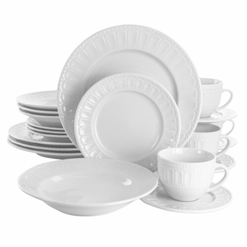 Elama Charlotte 20 Piece Porcelain Dinnerware Set in White Perspective: front