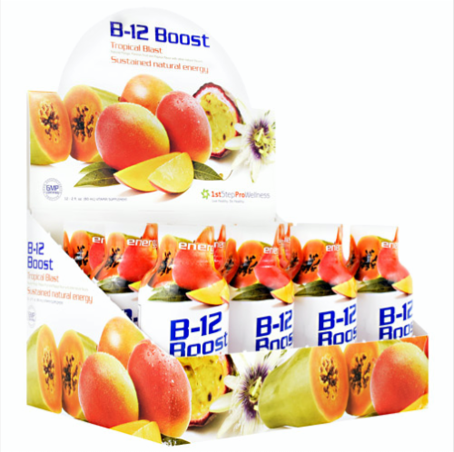 1st Step for Energy B-12 Shot Maximum Energy, Tropical Blast, 2-Ounce, 12 per Box Perspective: front