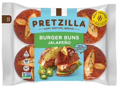 Pretzilla® Soft Pretzel Jalapeno Bread Burger Bun Perspective: front