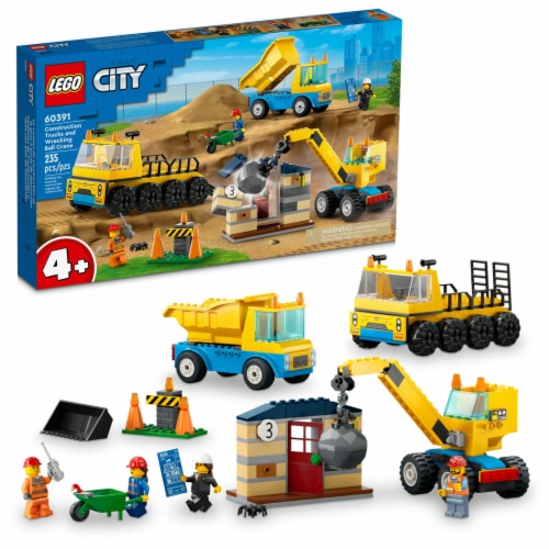 LEGO® City Construction Trucks & Wrecking Ball Crane Perspective: front