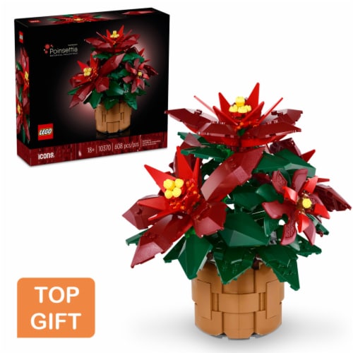 LEGO Icons Poinsettia Plant Building Set and Centerpiece Table Decoration 10370 Perspective: front
