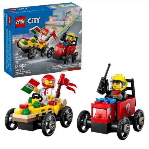 LEGO City Pizza vs. Fire Truck Race Car Pack Building Toy 60458 Perspective: front
