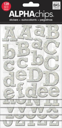 Me & My Big Ideas® AlphaChips® Letter Stickers - Rockwell White Glitter Perspective: front