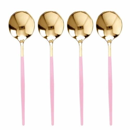 240 Spoons - Gold with Pink Handle Moderno Disposable Plastic Dinner Spoons Perspective: front