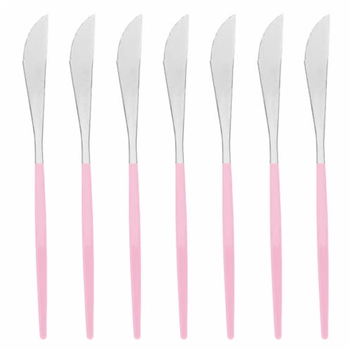 240 Knives - Silver with Pink Handle Moderno Disposable Plastic Dinner Knives Perspective: front