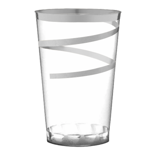 12 oz. Clear with Silver Swirl Round Disposable Plastic Tumblers (240 Cups) Perspective: front