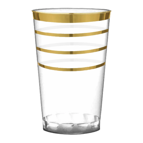 12 oz. Clear with Gold Stripes Round Disposable Plastic Tumblers (240 ...
