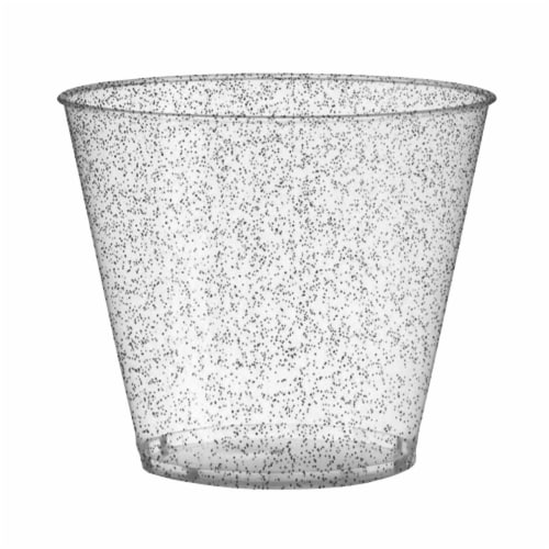 9 oz. Clear with Silver Glitter Round Disposable Plastic Party Cups (240 Cups) Perspective: front