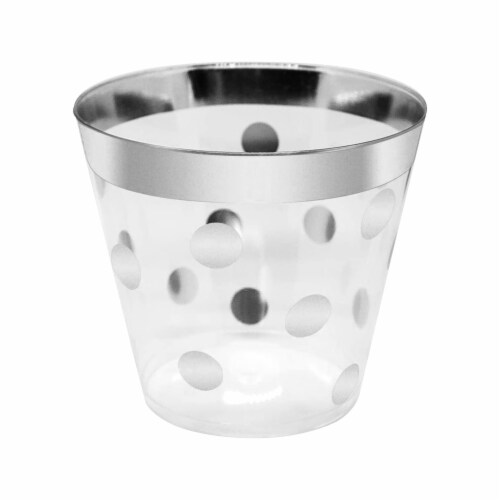 9 oz. Clear with Silver Dots Round Disposable Plastic Party Cups (240 Cups) Perspective: front