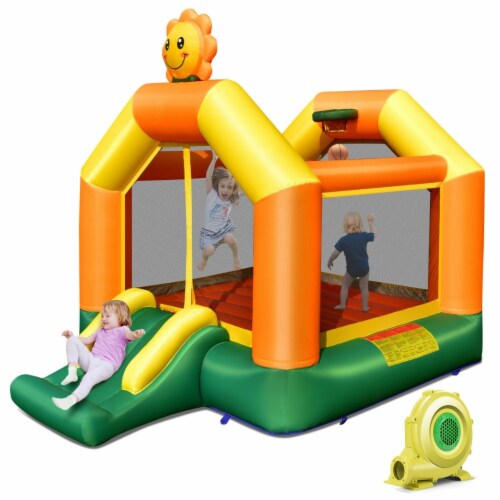 Inflatable Bounce Castle Jumping House Kids Playhouse w/ Slide & 735W Blower Perspective: front