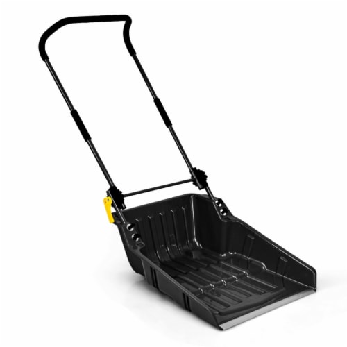 24'' Folding Poly Snow Shovel Snow Pusher w/Wheels U-Shape Handle Black Perspective: front