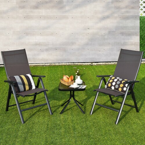 Gymax 3PCS Patio Conversation Set w/ Folding Chairs & Square Table, 1 unit - Dillons Food Stores