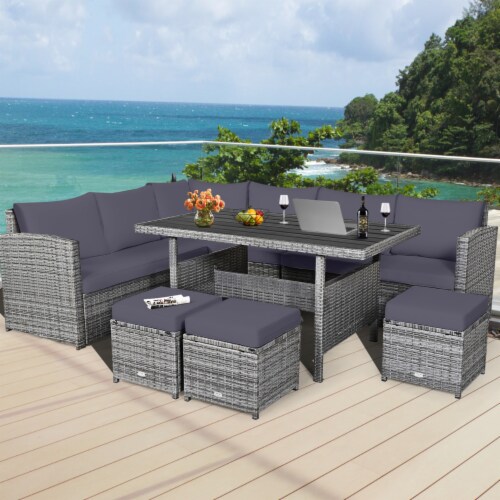 Gymax 7PCS Rattan Patio Sectional Sofa Set Conversation Set w/ Grey