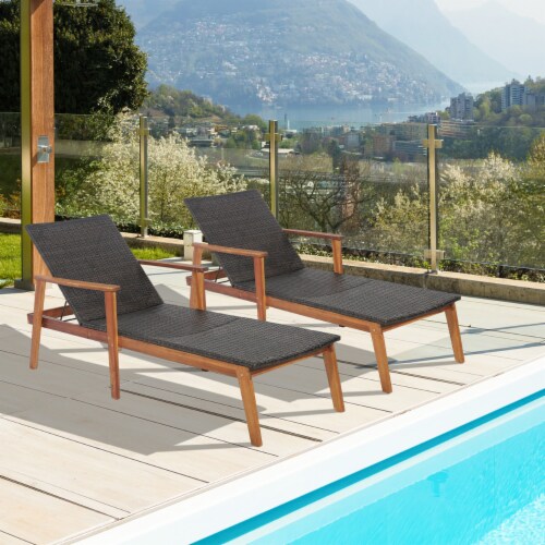 2PCS Adjustable Patio Rattan Lounge Chair Recliner Outdoor Chaise