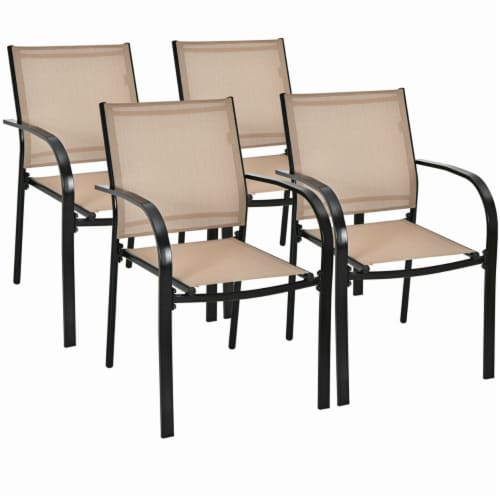 4PCS Stackable Patio Dining Chair w Steel Frame Quick drying