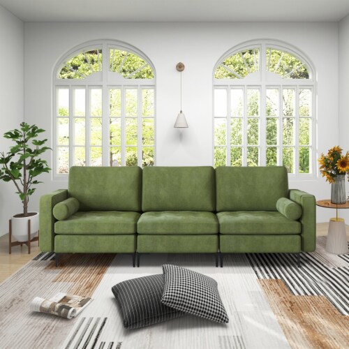Upholstered Modular 3-Seater Sectional Sofa Couch w/ 2 Bolsters USB Ports & Socket Perspective: front