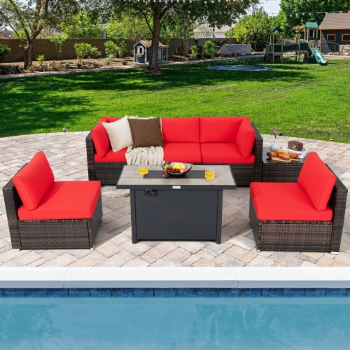 Red wicker patio set hotsell