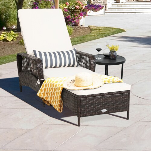 Rattan Patio Lounge Chair Chaise w/ Adjustable Backrest Cushion & Pillow, 1  unit - Jay C Food Stores