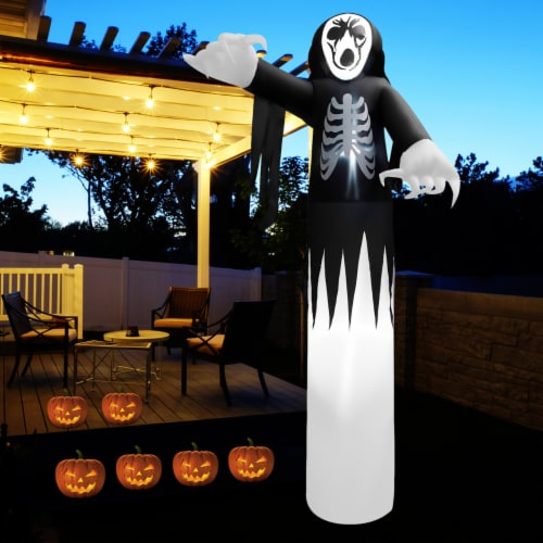 12 FT Tall Halloween Inflatable Skeleton Ghost Spooky Halloween Blow Up Backyard Decor Perspective: front
