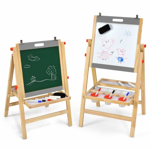 Kids Art Easel w/ Whiteboard & Paper Roll Double Sided Chalkboard, 1