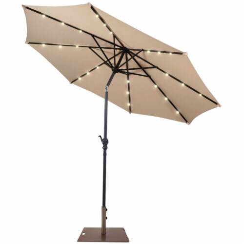 AUTMOON 9.5 Ft. Solar LED Patio Outdoor Umbrella Hanging Cantilever Umbrella Offset Umbrella In Red With 32 Led Lights W41917532