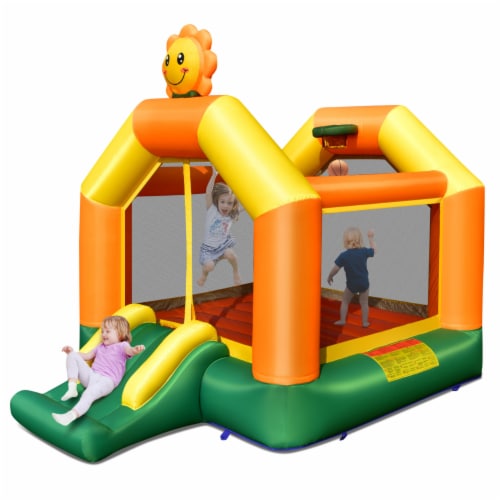 Gymax Inflatable Bounce Castle Jumping House Kids Playhouse w/ Slide Blower Excluded Perspective: front