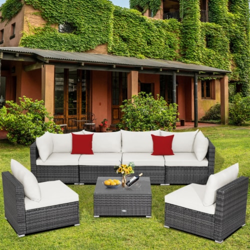 7 piece rattan sectional set with cushions sale