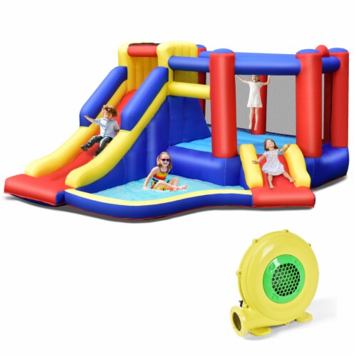 COSTWAY Inflatable Bouncy Castle With 450 W Blower, Slide, Water Pool, Jumping Castle, Outdoor Bouncer Air Blower With Carry Bag, Poles, Repair Pack 580 X 270 X 230 Cm