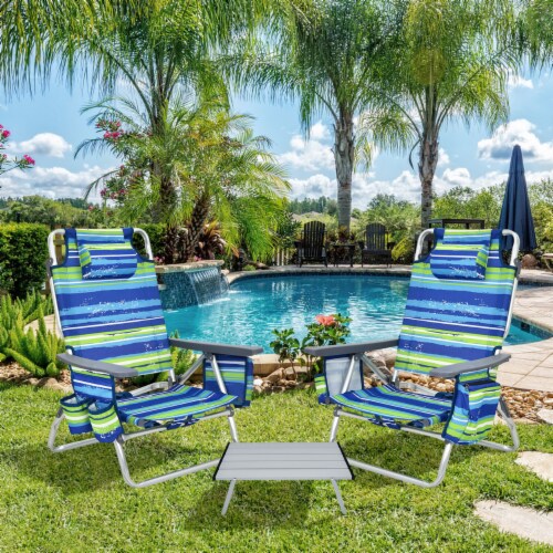 3PCS Folding Beach Chair & Table Set Outdoor Adjustable Reclining Chair ...