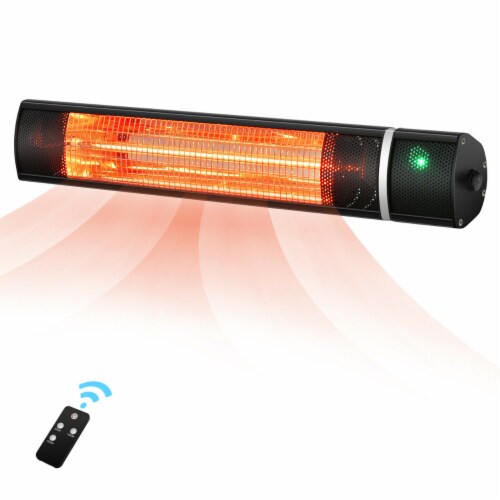 1500W Electric Patio Heater Wall-Mounted Infrared Heater w/Remote Control Black Perspective: front