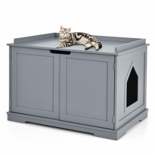 Cat Litter Box Wooden Enclosure Pet House Washroom Storage Bench Grey 1 unit Fry s Food Stores