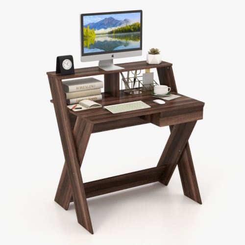 Computer Desk Study Writing Table Small Space w/ Drawer &amp; Monitor 