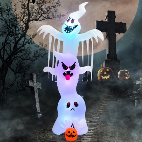 10 FT Halloween Inflatable Stacked Ghost Holiday Decor w Colorful