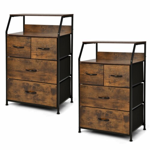 2PCS 4 Drawer Dresser Tall Wide Storage Organizer Unit w/ Wooden