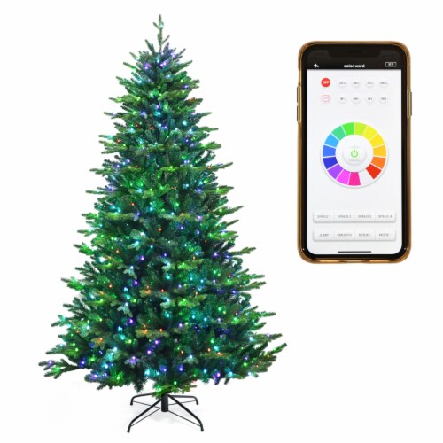 6/7/8 FT Pre-lit Artificial Christmas Tree w/ APP Control & 15 Lighting Modes 8 ft Perspective: front