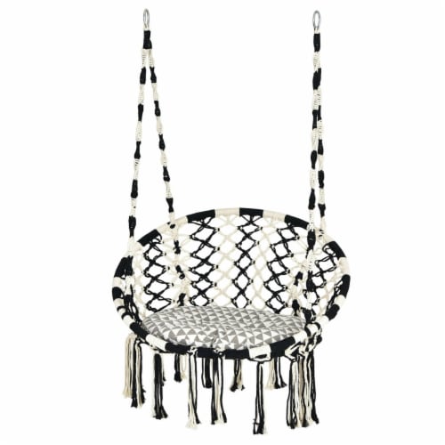 Hanging Hammock Chair with Cushion Macrame Swing Cotton Rope Indoor Outdoor Perspective: front