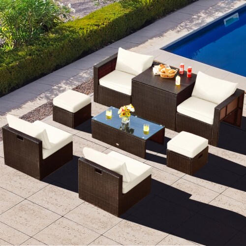 8PCS Patio Rattan PE Wicker Conversation Set AllWeather Furniture Set