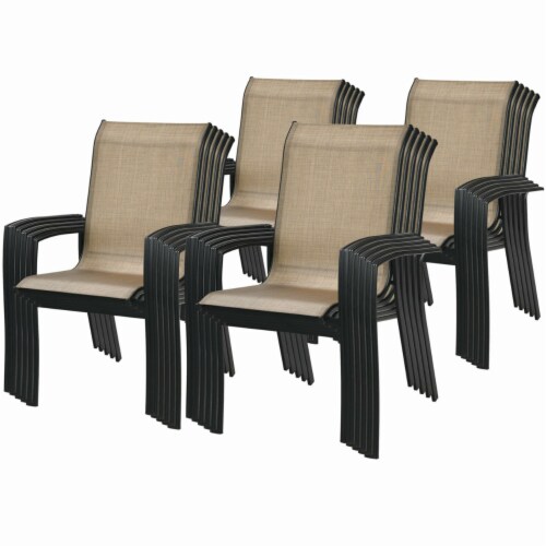 Outdoor Stackable Dining Chair Patio Armchair w Breathable Fabric