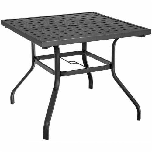 Square Patio Dining Table Metal 4Person Outdoor Table w/ Umbrella Hole