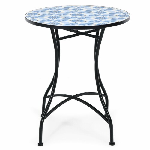 Mosaic Patio Round Bistro Table Outdoor Dining Table Garden Plant Stand Perspective: front