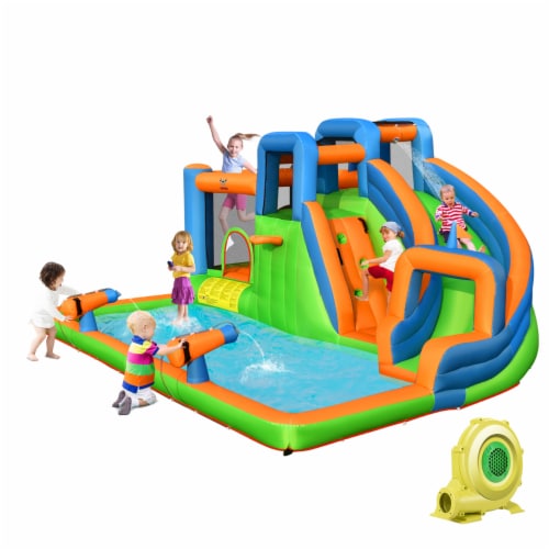 Gymax Inflatable Water Slide Giant Bounce Castle w/ Dual Climbing Walls & 735W Blower Perspective: front