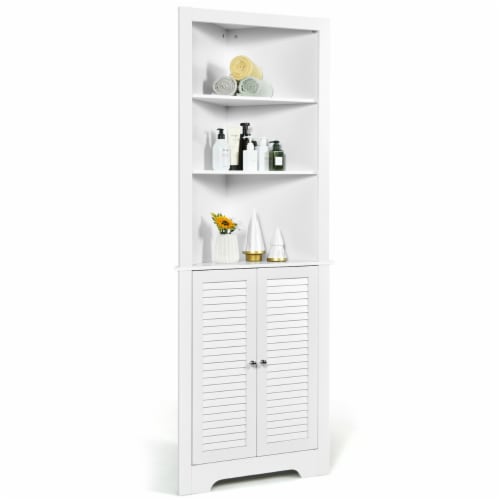 71 Wooden Tall Narrow Bathroom Floor Storage Towel Cabinet w/ Mirror,  White, 1 Unit - Kroger