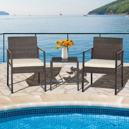 3PCS Patio Rattan Hand Woven PE Wicker Bistro Set Outdoor
