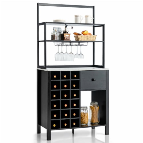 Better Home Products 6 Tier Metal Kitchen Baker's Rack with Wine Rack in  Black