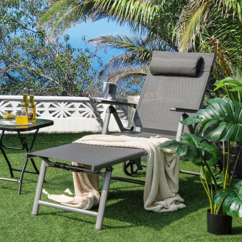 Patio Recliner Chair Outdoor Adjustable Folding Chaise Lounge Chair w 2 Wheels 1 unit Smith s Food and Drug