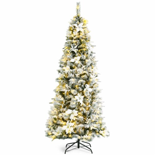 5 6 7 8 FT Pre Lit Artificial Snow Flocked Christmas Tree Hinged