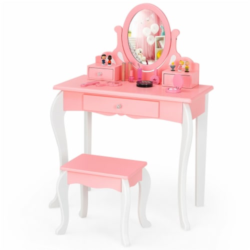 Kids Vanity Princess Makeup Dressing Table Stool Set W Mirror Drawer Pink 1 unit Pay Less Super Markets