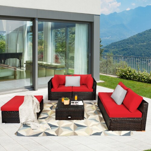 Red wicker patio set hotsell