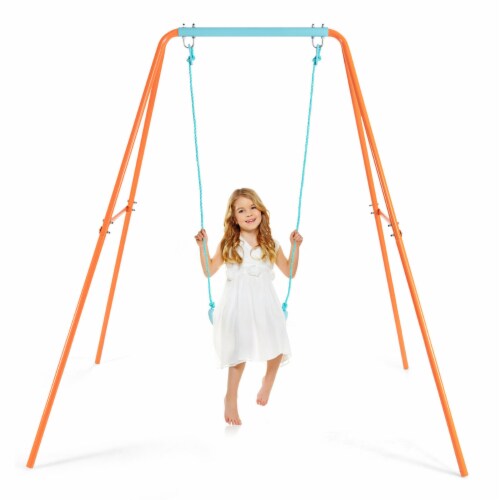 Outdoor Kids Swing Set Heavy Duty Metal A Frame w Ground Stakes Orange 1 unit Harris Teeter